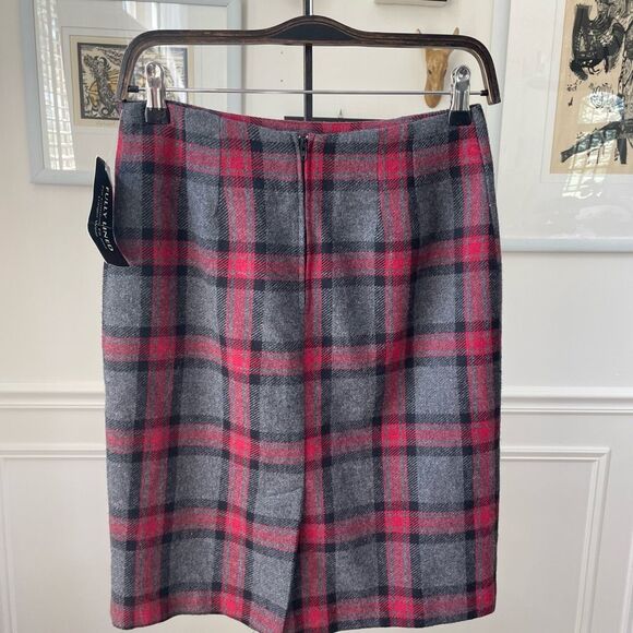 NWT CC Hughes Wool Blend Plaid Red Grey Pencil Skirt 8 - Picture 2 of 6